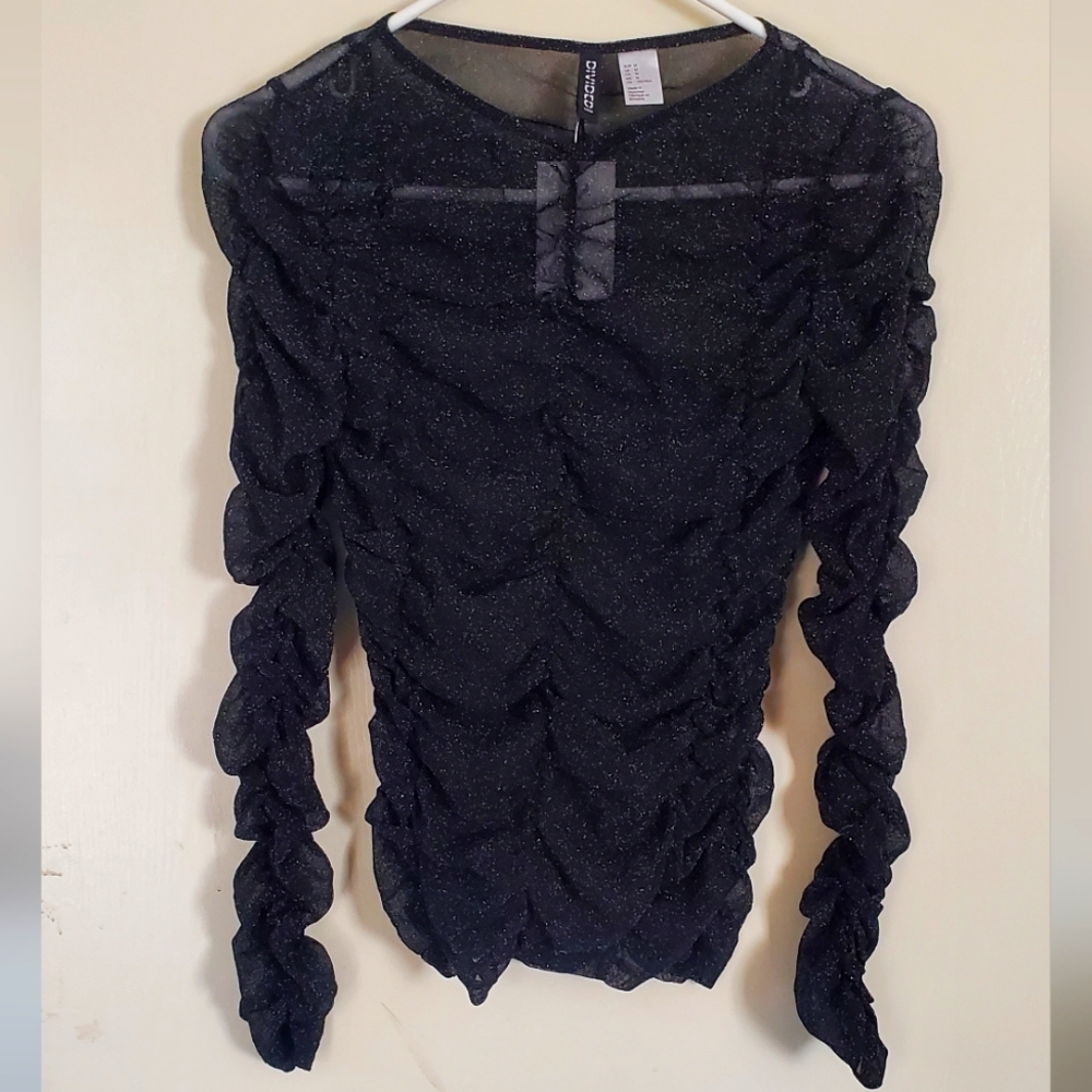 H&M Divided Black Metallic Sheer Top M
